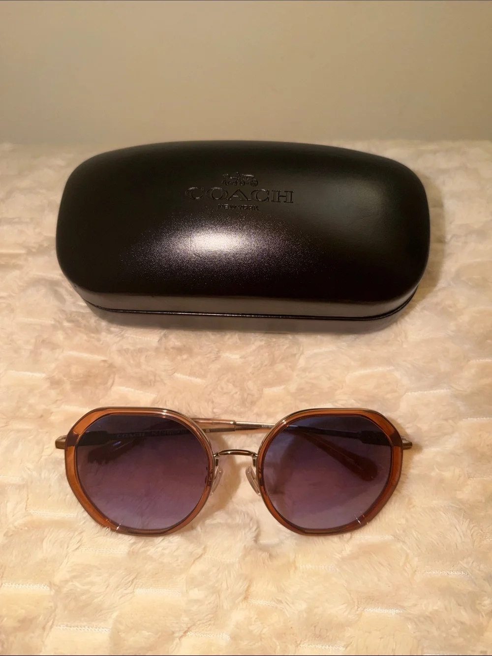 NEW Coach HC7141 CD477 Transparent Amber Sunglasses with Rose Gold Temples